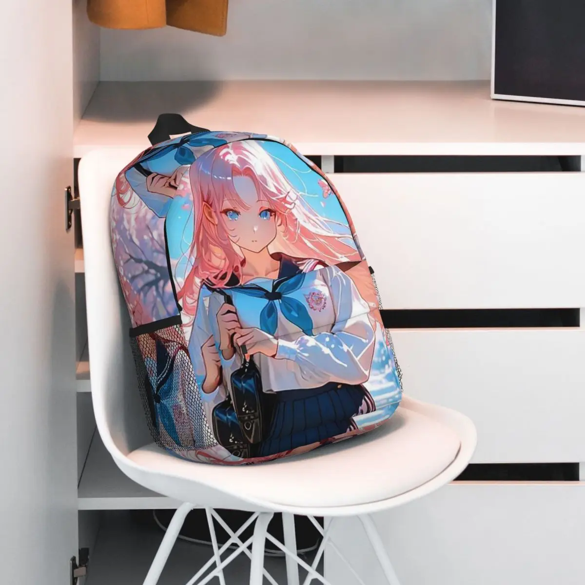 Anime Girl Wear Uniform And Cherry Blossoms Backpack Student BookBag Children School Bag Computer Shoulder Bags for Men Women
