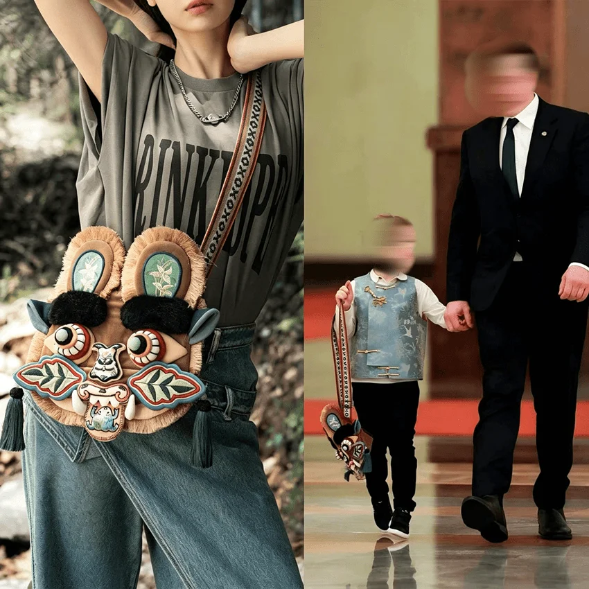 China-Chic Lion Awakening Shoulder Bags Musk Son's Pick Tiger Head Bag Chinese Style Messenger Bag Birthday Gifts for Kids Adult