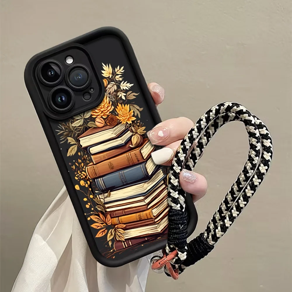 Stacked Autumn Letters Flower Strap Rope Phone Case For Samsung Galaxy Note 20 S24 S25 S26 Plus S24 FE S23 S24 S25 Ultra Cover