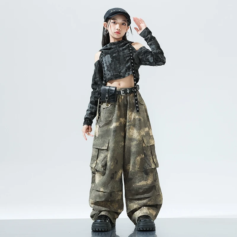 Jazz Dance Clothes Off Shoulder Long Sleeved Camouflage Pants Hip-hop Suit Street Dance Clothes Catwalk Show Costumes DQL9485