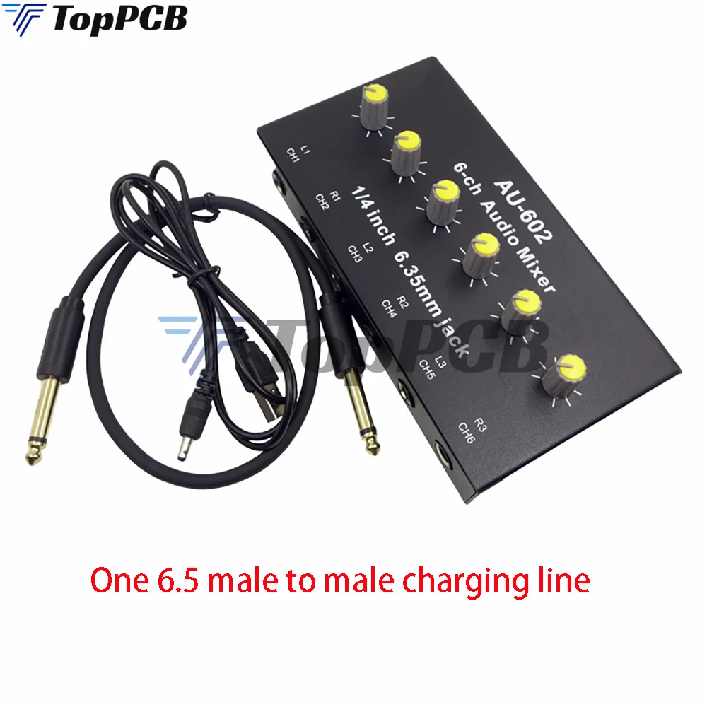 6 Channel Audio Mixer Headphone Microphone Mic Amplifier Hub Distributor 6.35mm Jack 1/4 TRS DC 5V for Live Broadcast Party