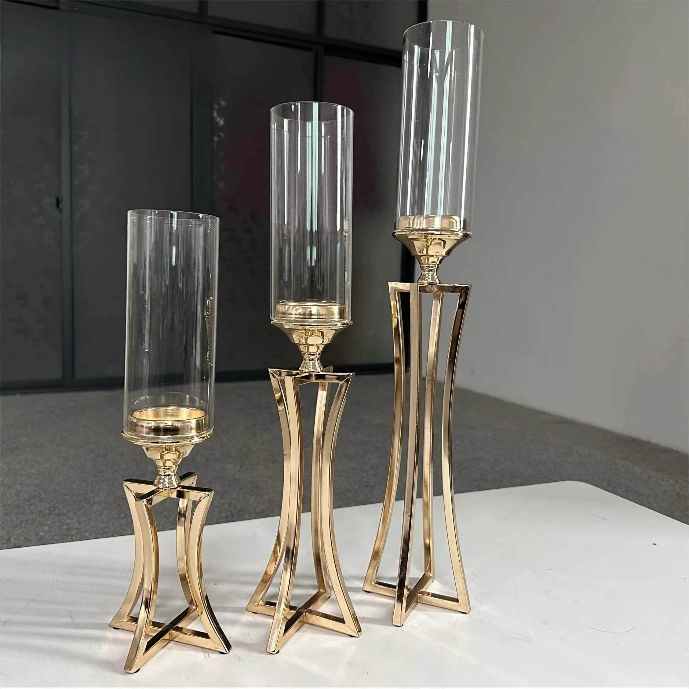 Golden metal candle holder wedding table decoration 3 pcs set ornament gift wedding candle holder