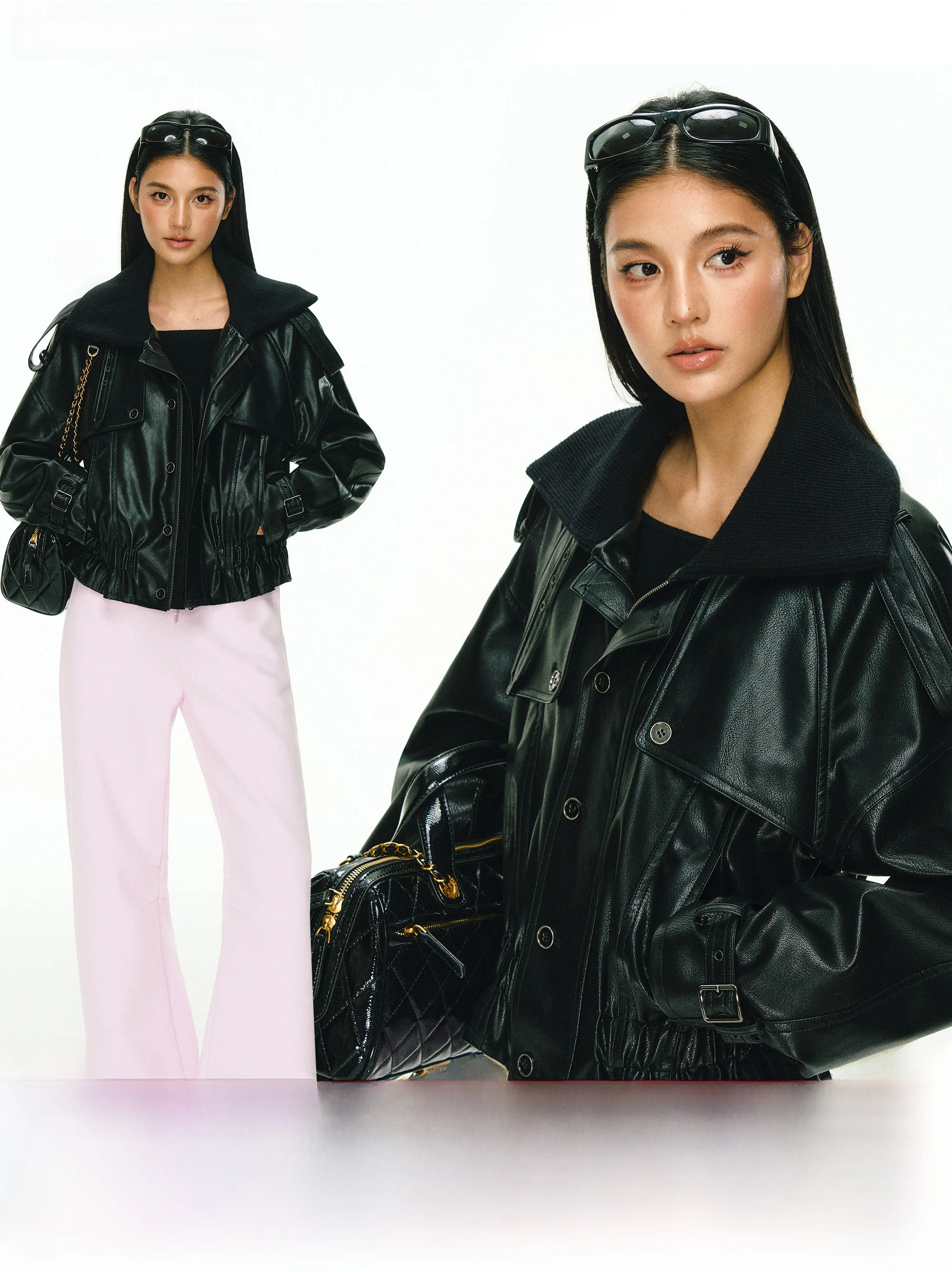 เสื้อโค้ทหนังวินเทจทรงตรงสำหรับผู้หญิง รุ่นใหม่ล่าสุดจาก Ariseism  วัสดุ PU สีต่างๆ  ติดซิป