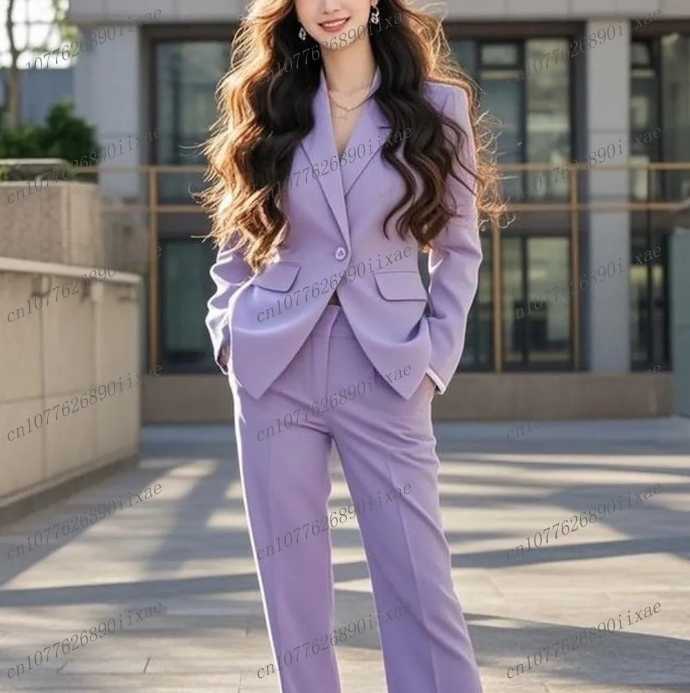 

New Light Purple Formal Women Suit Lady Business Office Tuxedos Mother Wedding Party Ladies 2 Piece Set Blazer Pants Customized