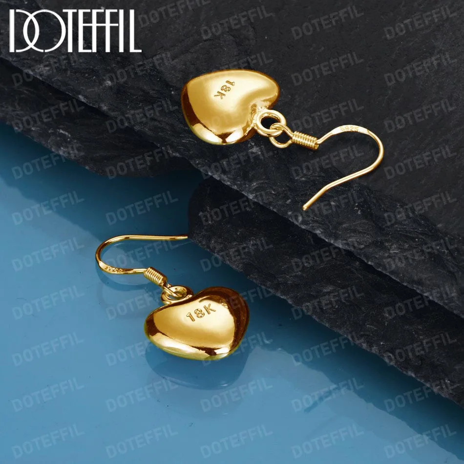 DOTEFFIL 18K Gold Smooth Heart Drop Earrings For Women Wedding Engagement Party Fashion Jewelry
