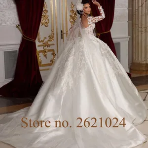 Langarm -Satin als Ball, Reißverschluss nach oben, Perlen, Pailletten, Applikationen, Brautkleider, Neugeborene 9 Hauptverkaufskleid Braut Luxus -Satin - №8