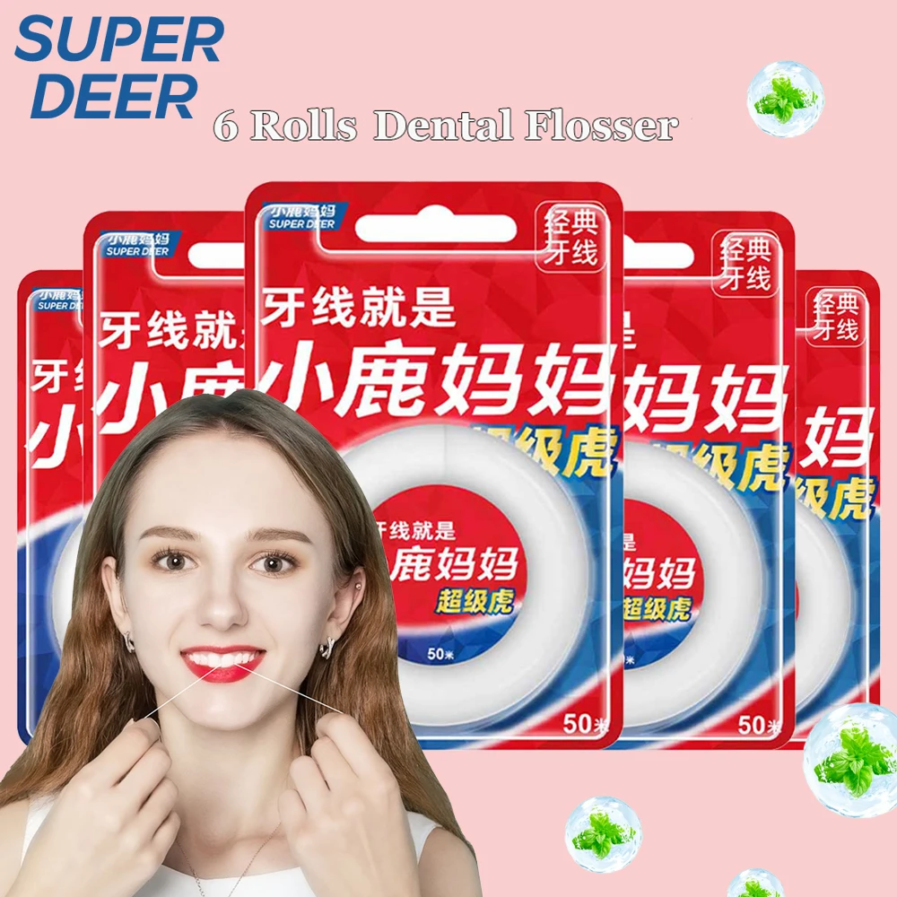 Super Deer 6 Rolls Creative Dental Flossers For Adult Oral Hygiene Teeth Cleaning Wire Portable Scalable Dental Floss Spool