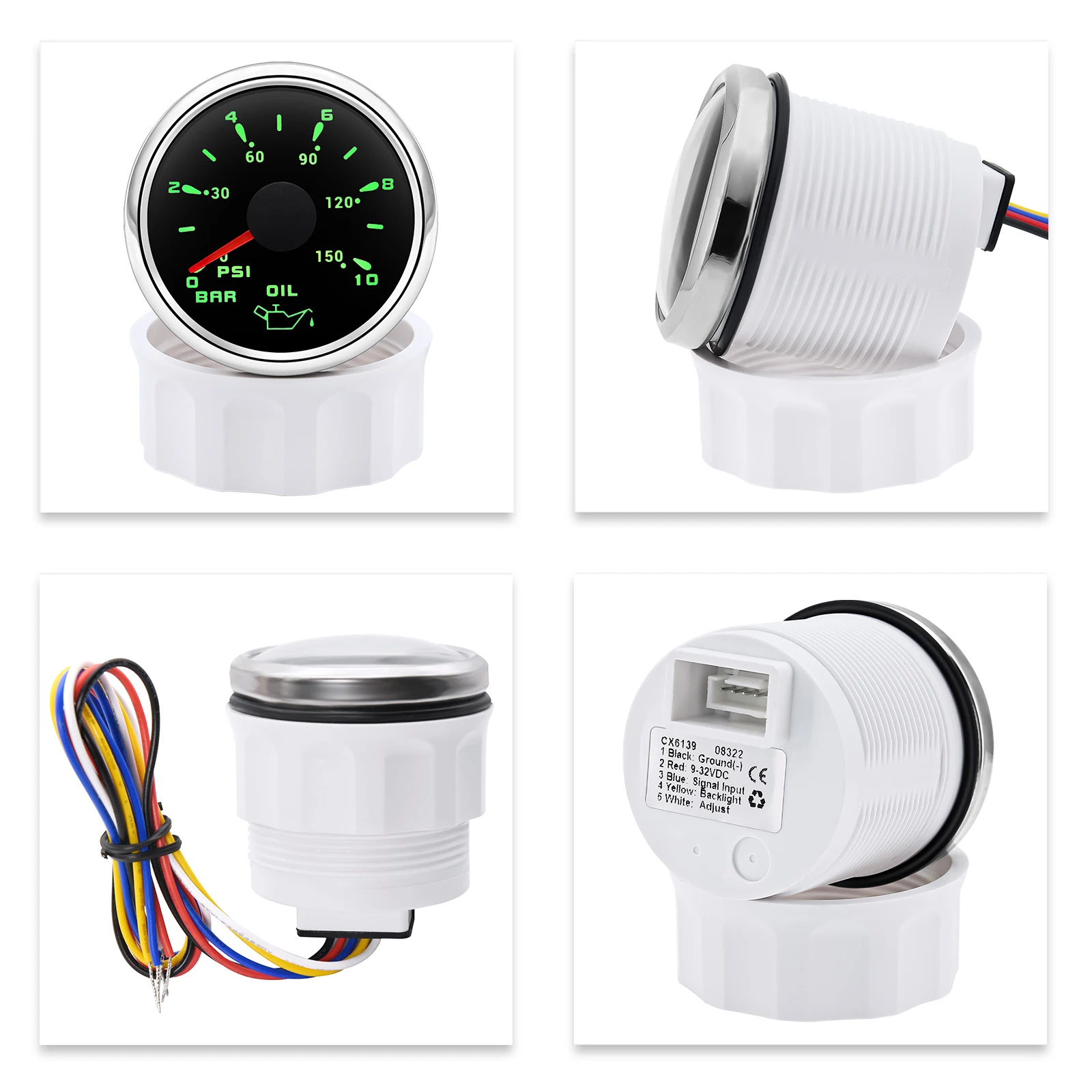 52MM 7 Colors Oil Pressure Gauge 0-10 BAR 0-150 PSI Oil Press Gauge Fuel Indicator Oil Press Clock for Auto Car Boat Motorcycle