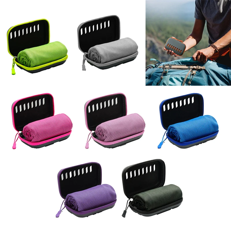 Toallas refrescantes para acampar con estuche de EVA, toalla helada de viaje compacta y portátil, toallas de secado rápido para deportes, gimnasio, senderismo y Yoga