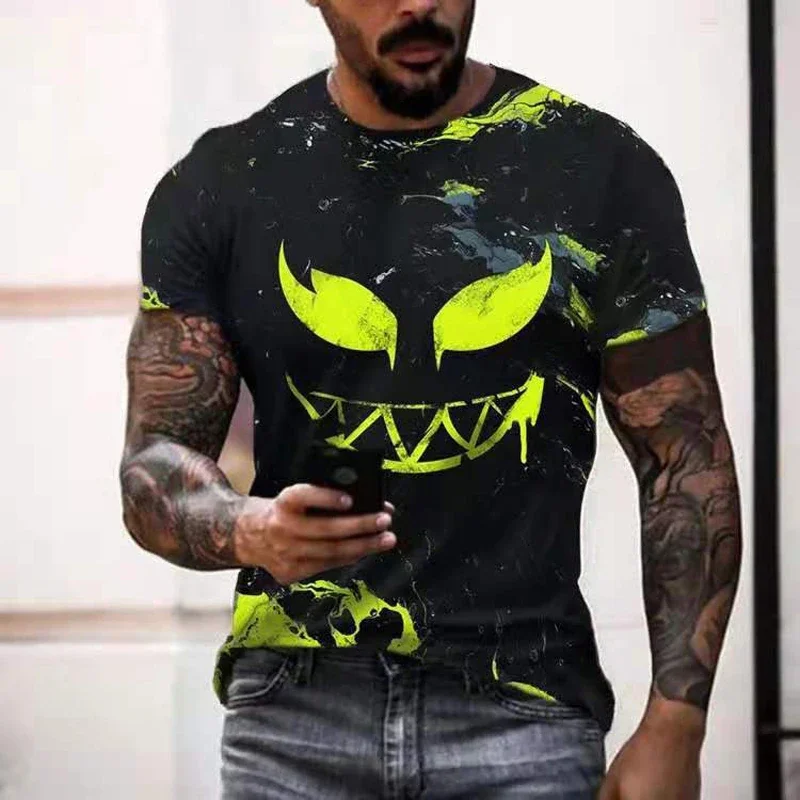 

2024 New T Shirts For Men Casual Short Sleeve Hip Hop Smiling Face 3D Printed Tee Shirt Pullover Oversized Mens T-shirt Tops