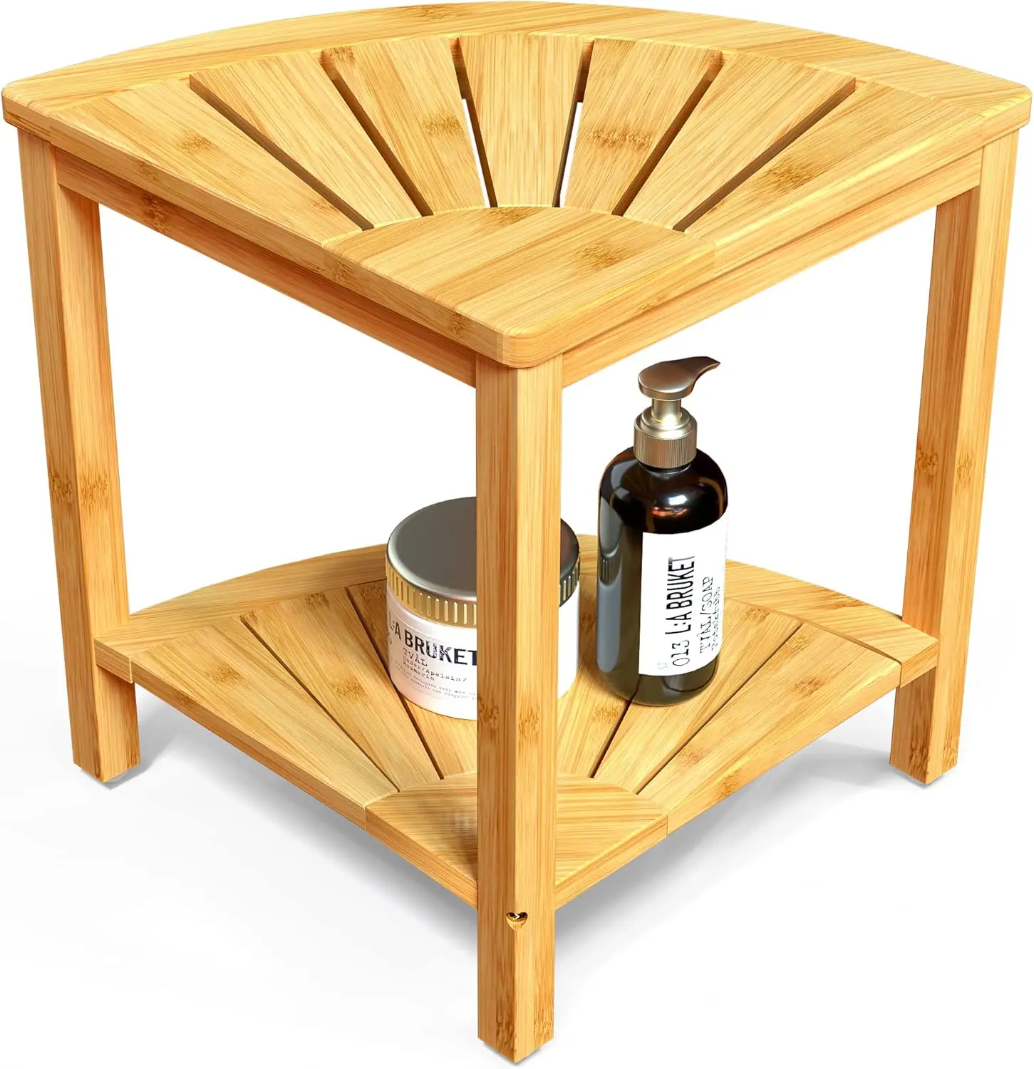 

Bamboo Corner Shower Stool Bench Waterproof with Storage Shelf, for Shaving Legs or Seat in Bathroom & Inside Shower
