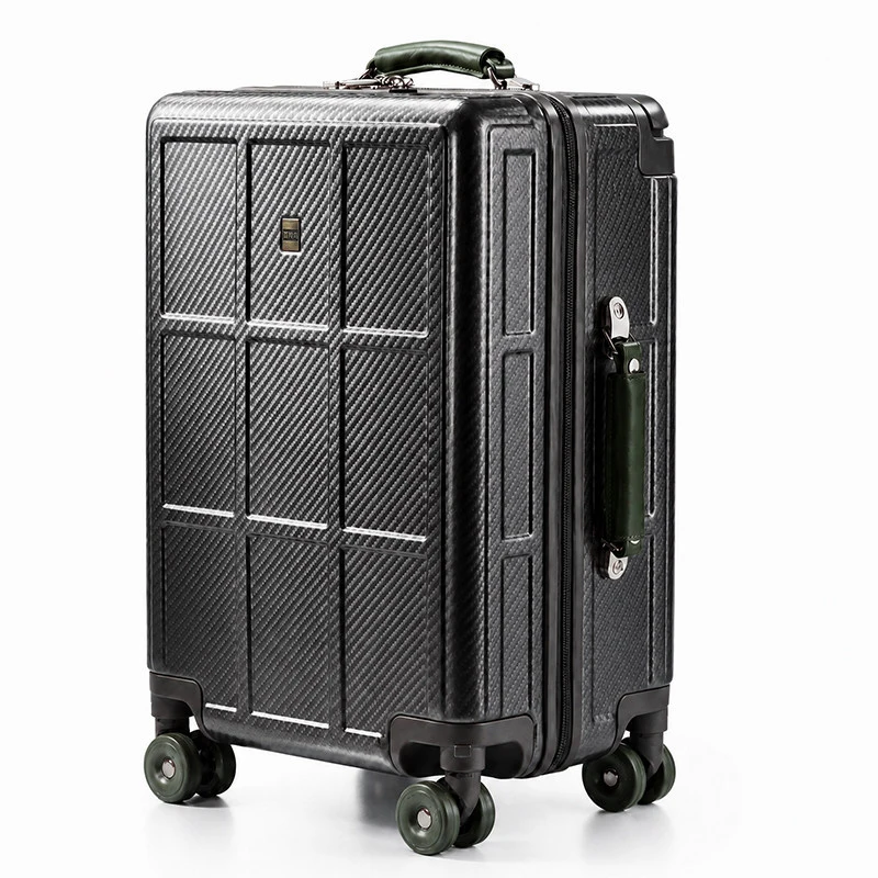 Luxury Lightweight Carbon Fiber Carry-On Suitcase|Wide Handle|Genuine Leather Handle|Removable Wheels|Durable 29-Inch Luggage