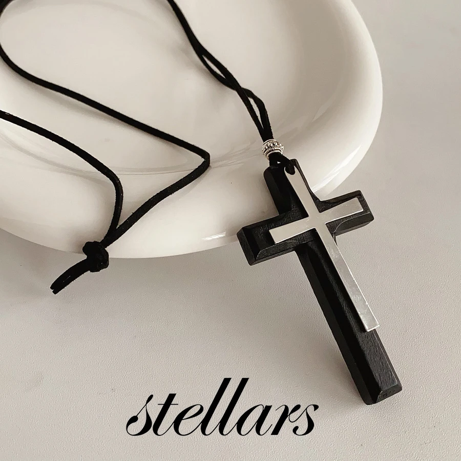 

New Style Vintage Cross Leather Cord Necklace - Trendy Niche Minimalist Unique Sweater Chain, Fashion Statement Accessory