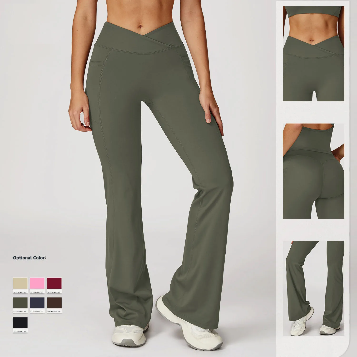 

Женские бесшовные расклешенные леггинсы с высокой талией, дышащие быстросохнущие брюки для йоги с перекрестным поясом, колготки для бега в тренажерном зале