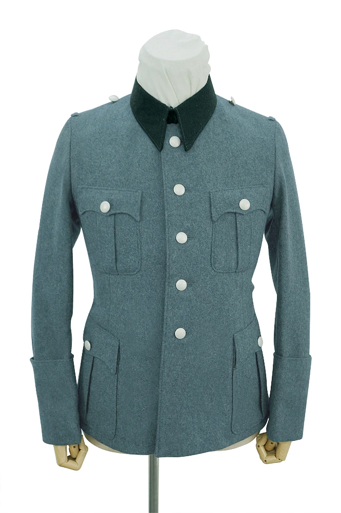 GUWI-B010-OFF Police Officer Wool Service Tunic Jacket With Deep Green Collar 5 Buttons