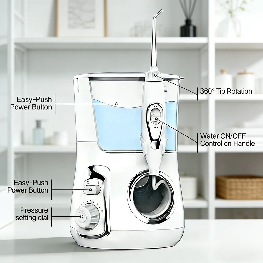 

800ML Water Dental Flosser Electric Oral Irrigator 10 Modes 5 Tips Countertop Teeth Cleaner for Home