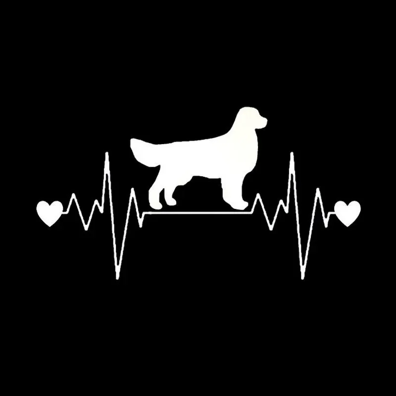 Golden Retriever Heartbeat Lifeline-pegatina creativa para coche, calcomanía de vinilo reflectante, color negro/plateado, 9cm * 19cm