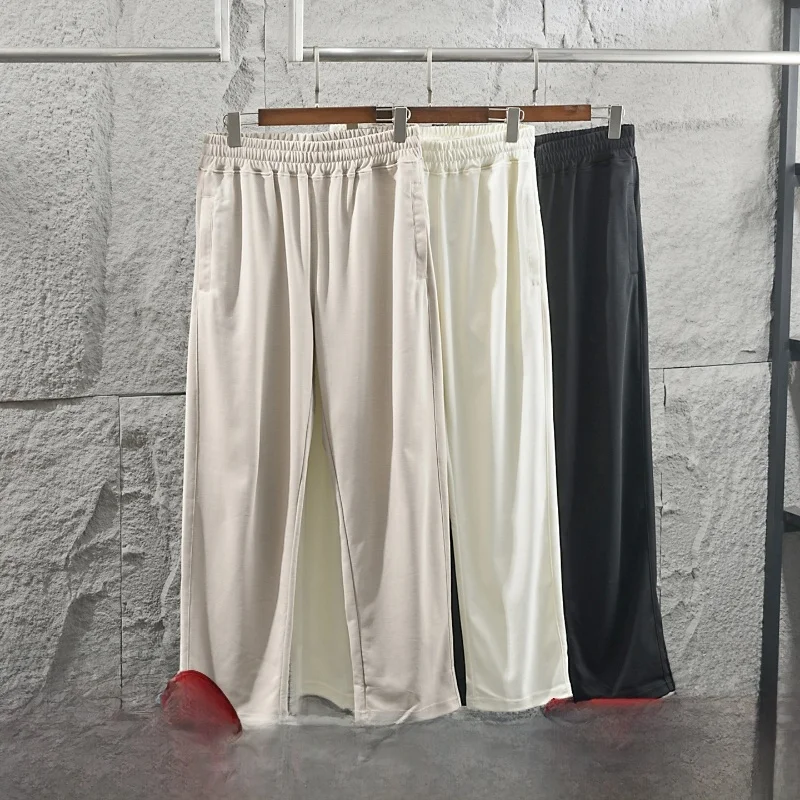 Elastic Comfortable Men's Spring Summer Lightweight Breathable Quick Dry  Color Casual Pants Straight Leg Elastic Waist