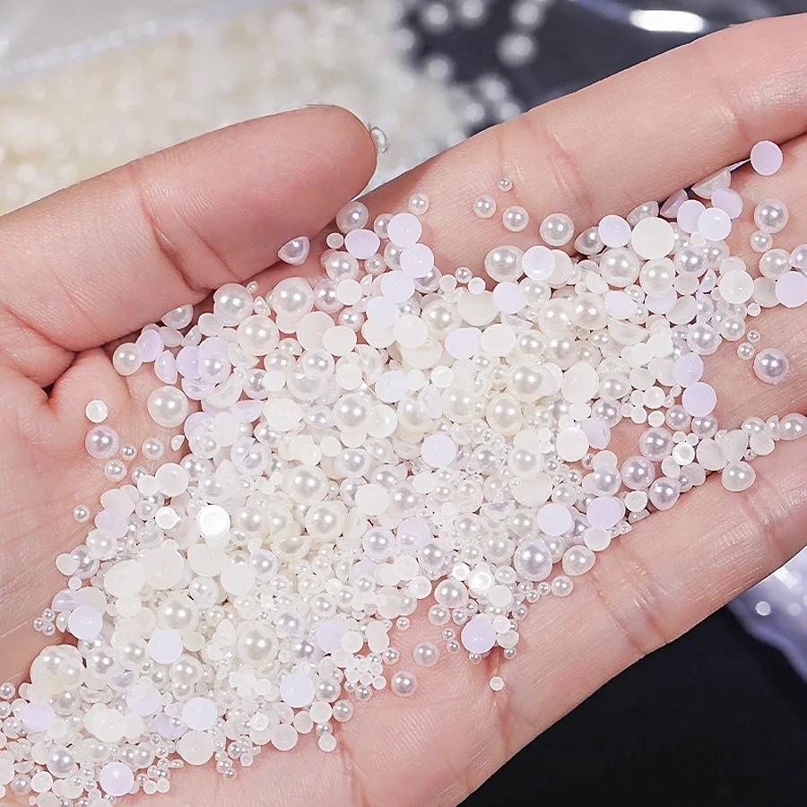 10000Pcs Imitation Pearl Beads 1.5mm-4mm Half Round Loose Beads for Nail Art DIY Craft Jewelry Making And Scrapbooking