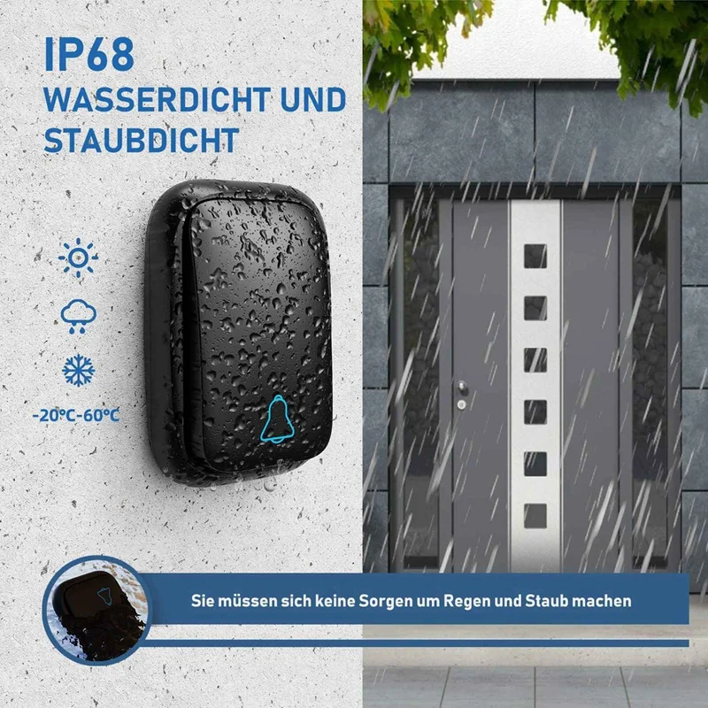 Wireless Doorbell Waterproof Self-Powered Button Smart Door Bell Sets Home Welcome Outdoor Chimes Receiver EU Plug
