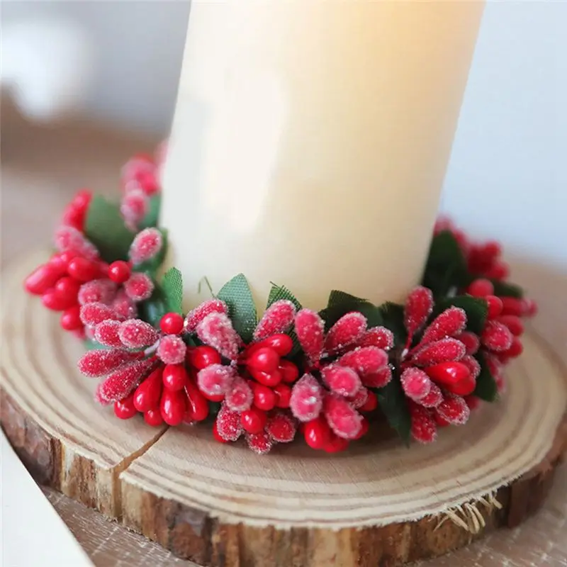 HHTL 4 PCS Red Berry Candlesticks Berry Candle Holder Christmas Tealight-Candle Holder Garland Red For Christmas Mini Ornament