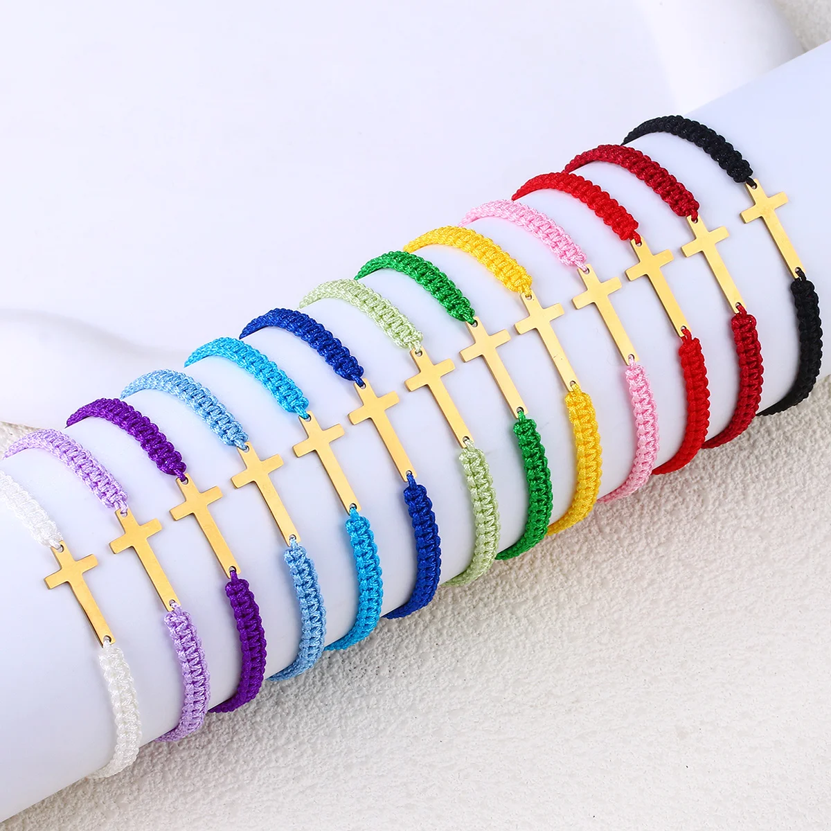 

10pcs Wholesale Bulk Cross Woven Bracelet for Men Women Friendship Pink Charm Unisex Jewelry Gift Adjustable Bangle Accessories