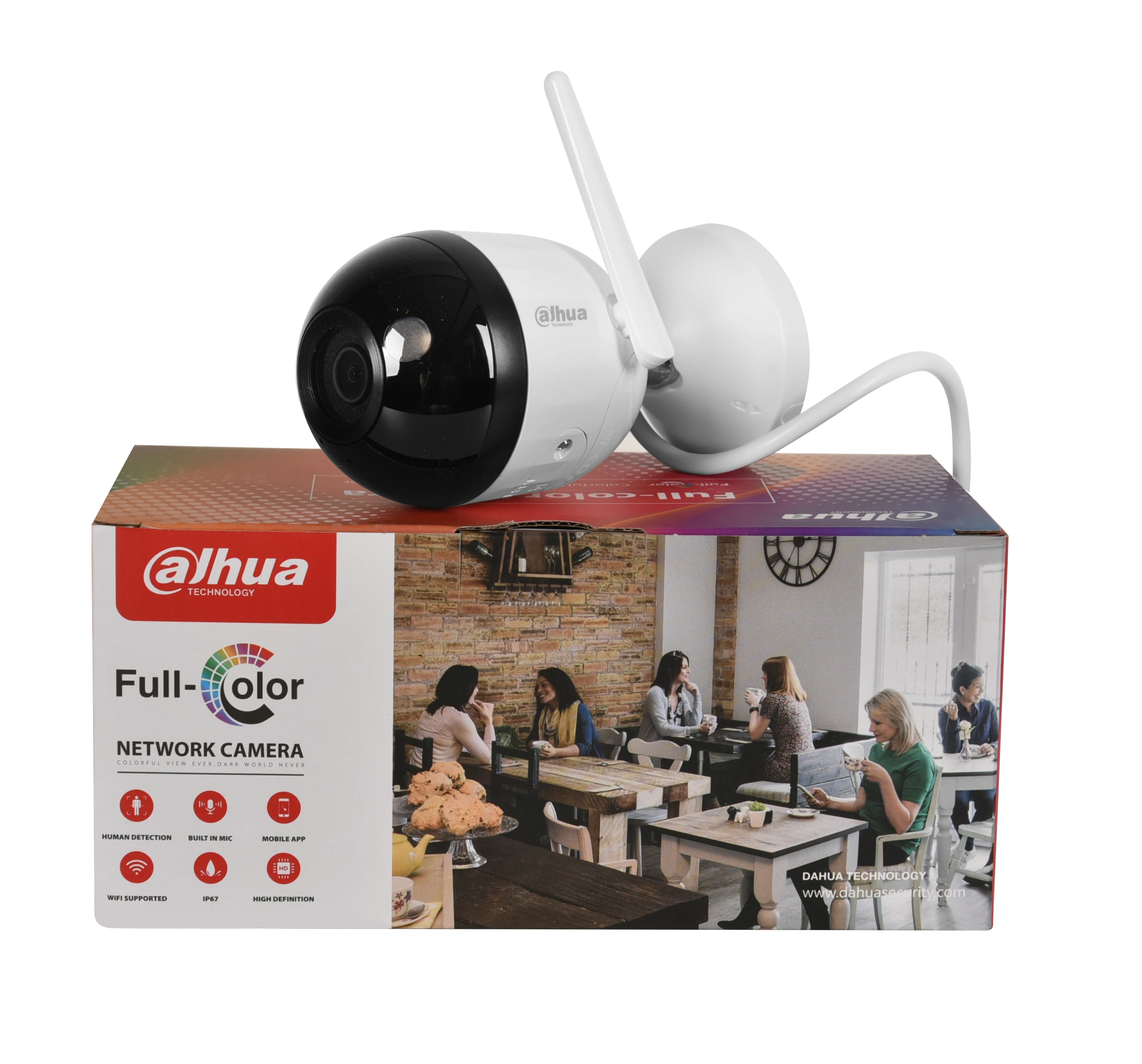 Dahua Original F2C-LED 2MP Fixed-focal Wi-Fi Bullet Network Camera Full Color Human Detection Built-in MIC SD Slot IP67