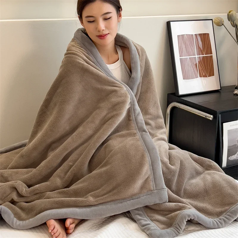 Double Layer Solid Color Milk Velvet Blanket Autumn Winter Thicken Warm Plush Blanket for Bed Sofa Single Double Thick Bed Sheet
