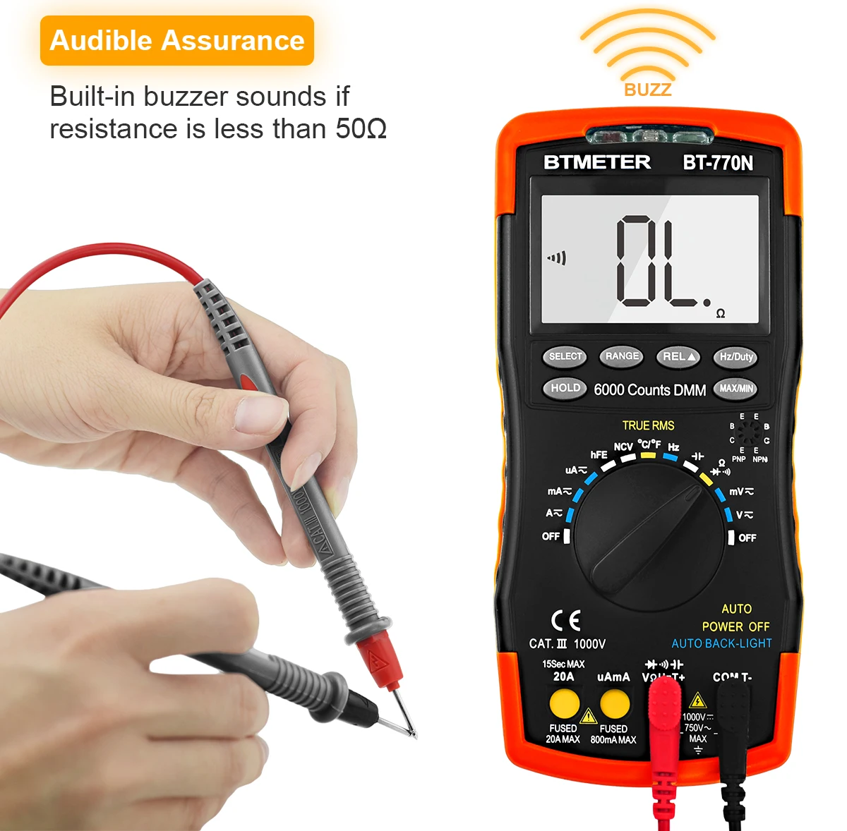 TRMS 6000 Count Auto Ranging Multimeter,AC DC Voltage Current Resistance Multimetre Numerique with Capacitance,Continuity, NCV