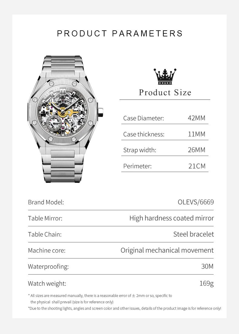 OLEVS 6669 ساعات أوتوماتيكية للرجال ساعات رجالية ميكانيكية مجوفة بالكامل من الفولاذ المقاوم للصدأ مقاومة للماء ساعة رجالية فاخرة مضيئة #6