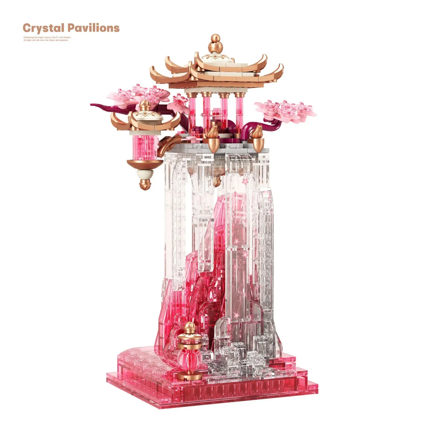 Creative Ancient Architecture Building Brick Dream Glass Block Crystal Moon Pavilion Educational Toy Model With Light For Girls