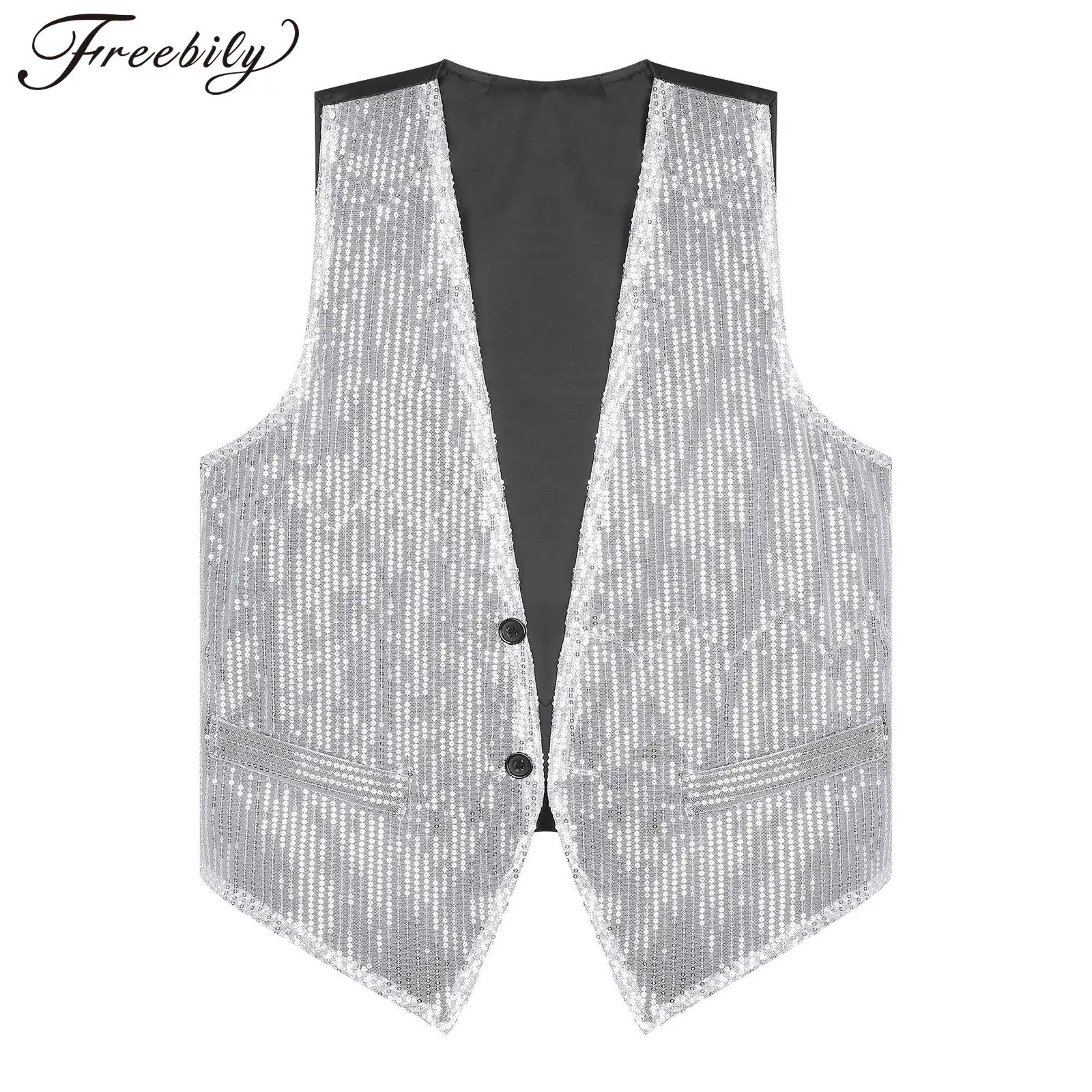 Mens Womens Shiny Sequin Vest Jazz Dance Stage Performance Waistcoat Rave Club Cocktail Party Music Festival Costume Dancewear