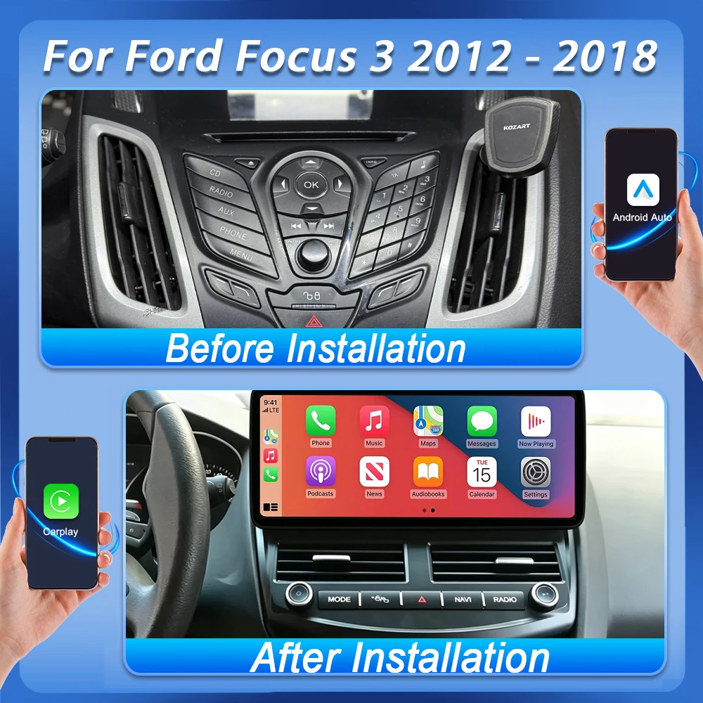 12.3 Inch For Ford Focus 3 2012 2013 - 2018 Car Radio Carplay Navigation GPS Android Auto Android 16 5G Wifi Unit No 2din DVD