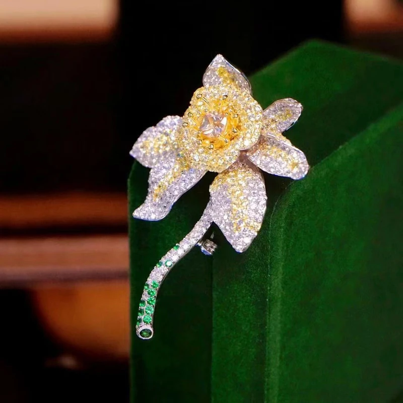 

Flower Brooch For Women Fine Jewelry 925Sterling Silver With Cubic Zirconia Cute Romantic Elegant Classic Female Gift