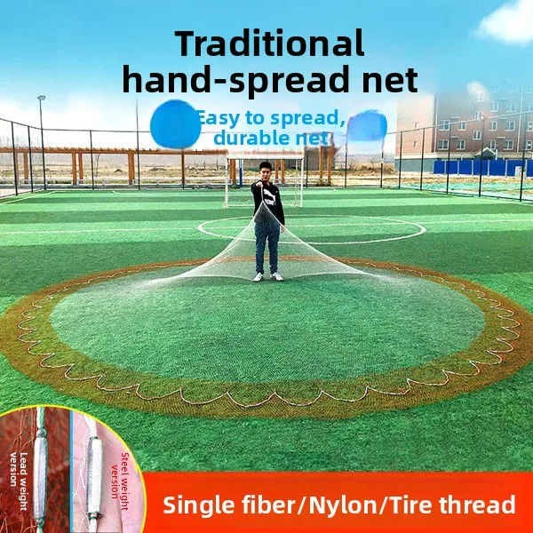 Traditional Handmade Fishing Net Vintage Style Lead Sinkers Fishing Gear for Outdoor Camping Travel Activities by Yu Dubai White