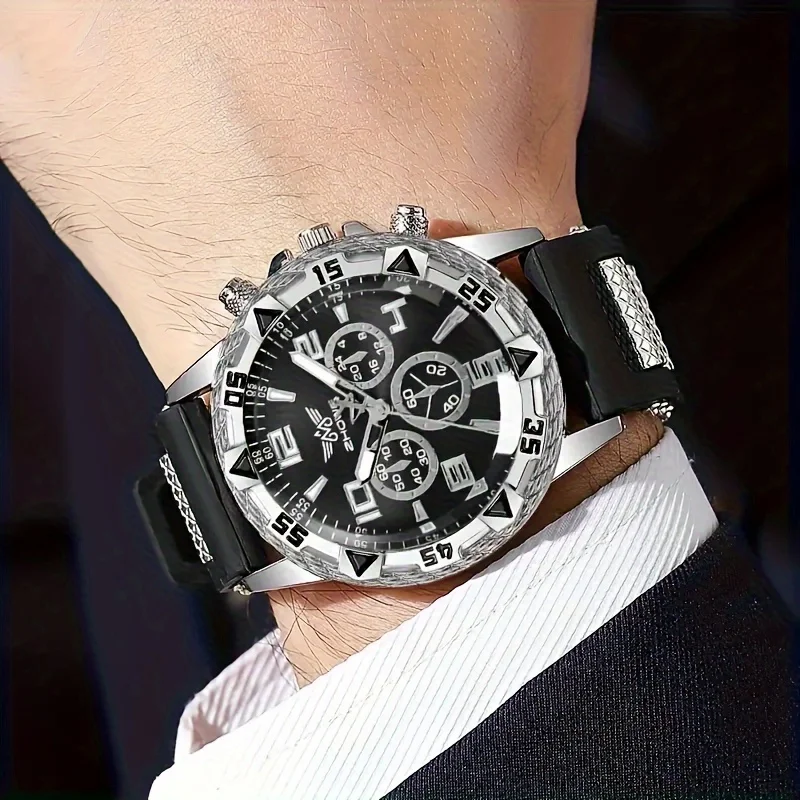 Popular watch blue light glass men's watch silicon tape quartz watch digital scale three eye watch