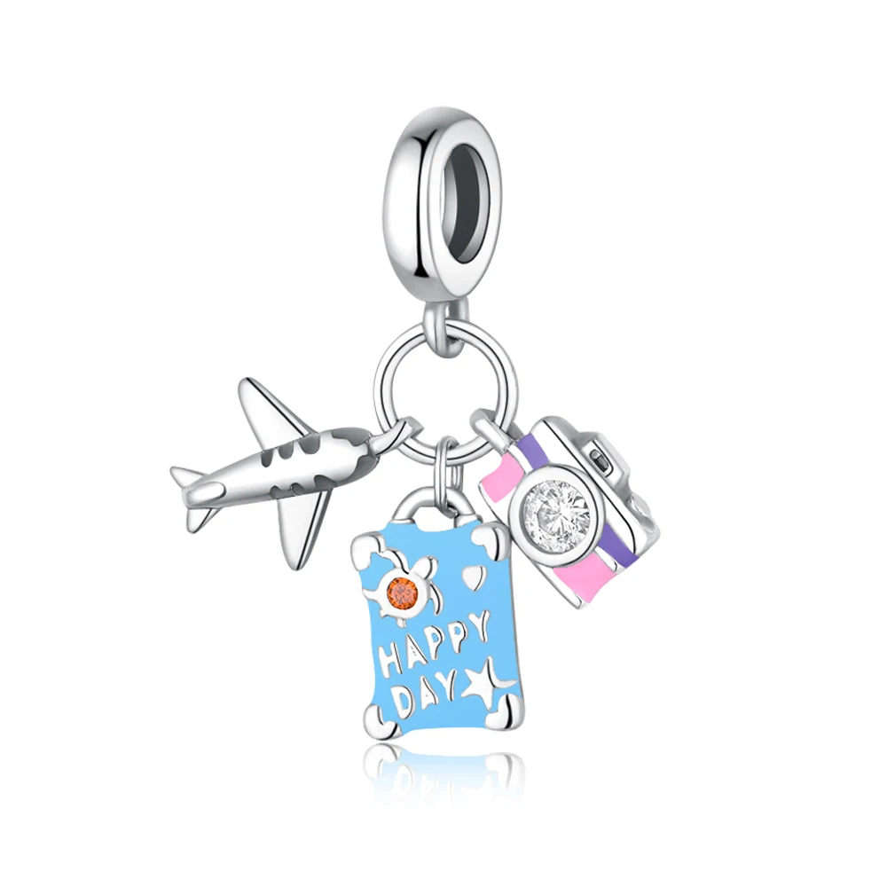 Pan Charms Night Light Airplane 3 in 1 Pendant Beads Fit Original Bracelet Jewelry DIY Travel Souvenir Bag Keychain Phone Gift