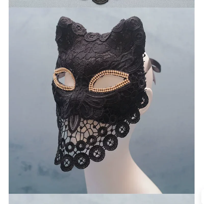 Masked Ball Halloween Party Carnival Black Cat Mask Lace Masked Dancer Stage Retro Style Witch