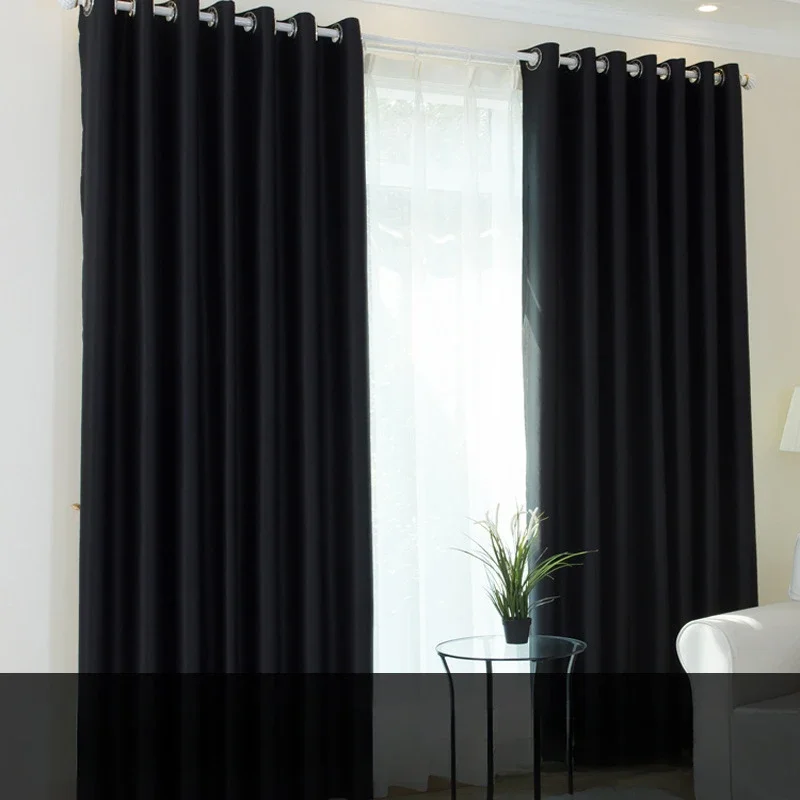 

High-density Curtain Engineering Hotel Solid Color Full Blackout Black High Curtains for Living Dining Room Bedroom Custom