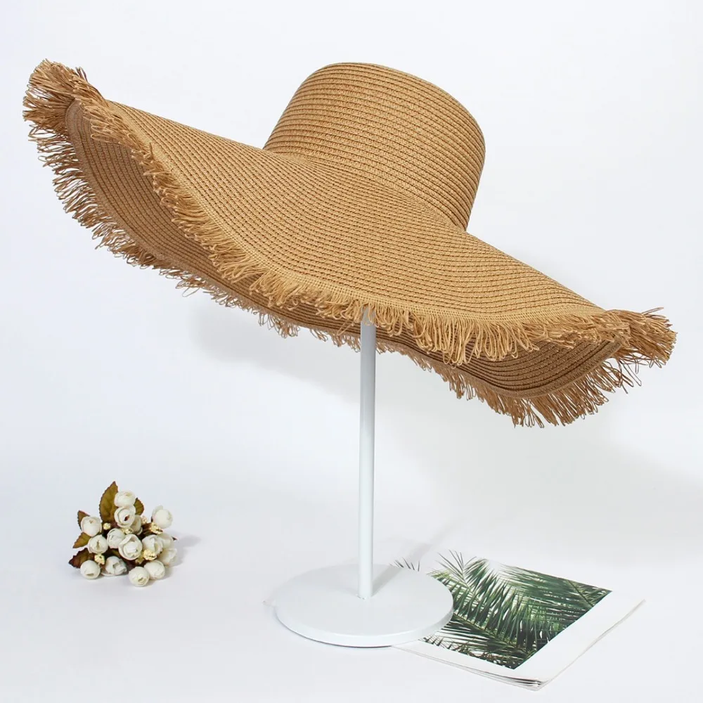 Casual Foldable Floppy Straw Hat Hand-woven Large Brim Summer Sun Hat Sun Protection Solid Color Travel Beach Cap