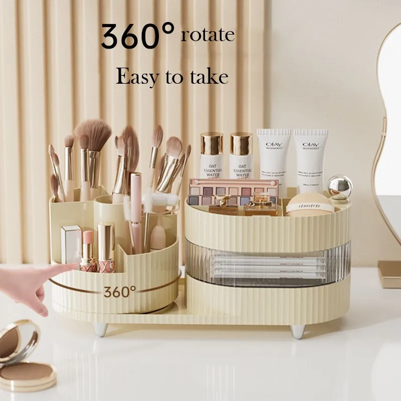 3 IN 1 Makeup Organizer for Vanity 360° Rotating Makeup Brushes Holder Jewelry Box Cosmetic Display Cases Lipstick Container