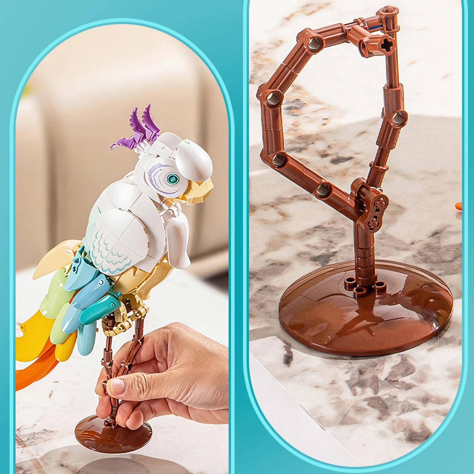 اللبنات الطيور الحيوانات تزدهر الببغاء كوكاتيل نموذج مع حامل غرفة التجميل ديكور MOC لعبة الفتيات هدية عيد ميلاد 320 قطعة