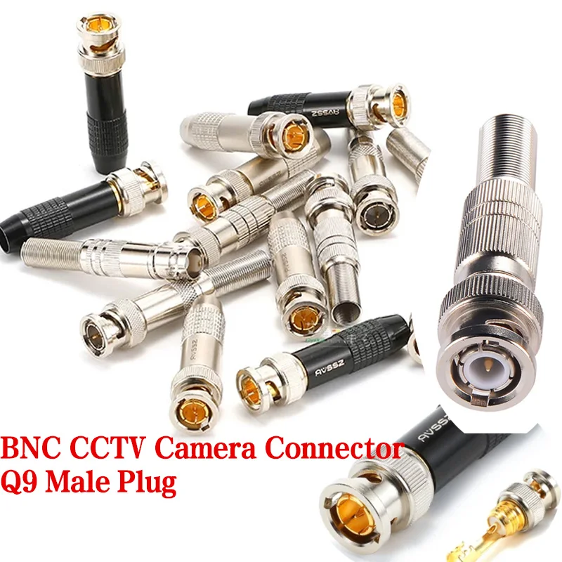 Pure Copper Gold Plated BNC CCTV Camera Connector Q9 Male Plug Oscilloscope Probe 50/75Ω Coaxial Video Adapter