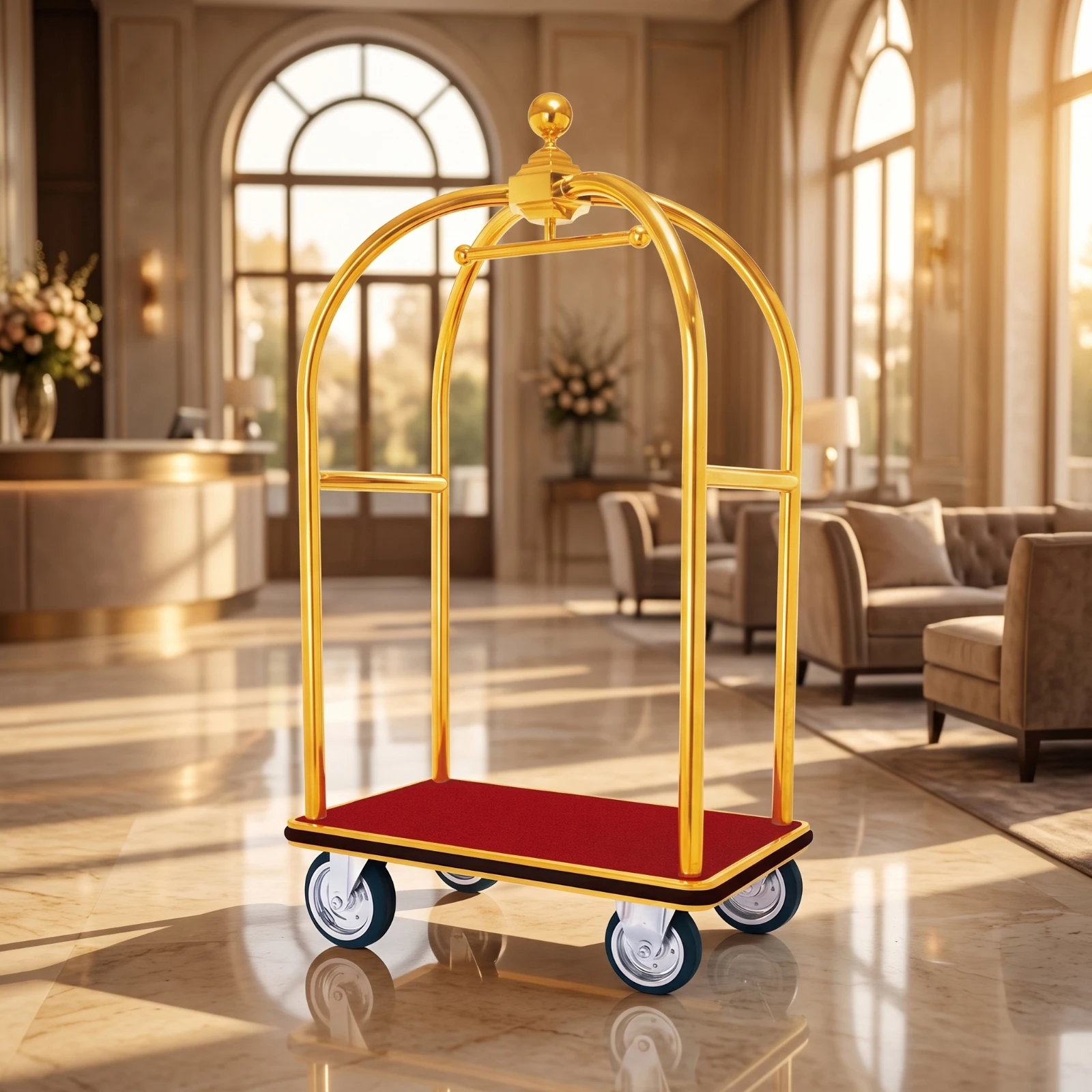 Hotel Luggage Trolley Heavy-Duty Hotel Luggage Cart Bellman Cart Smooth-Rolling High-Capacity for Bellhops, Hotels, Lobbies
