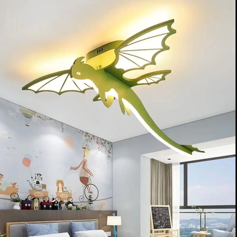 Children's Room Flying Dragon Ceiling Lamps Golden Green Fire Breathing Dragon Warm Cute Baby Room Boy Bedroom Ceiling Lights