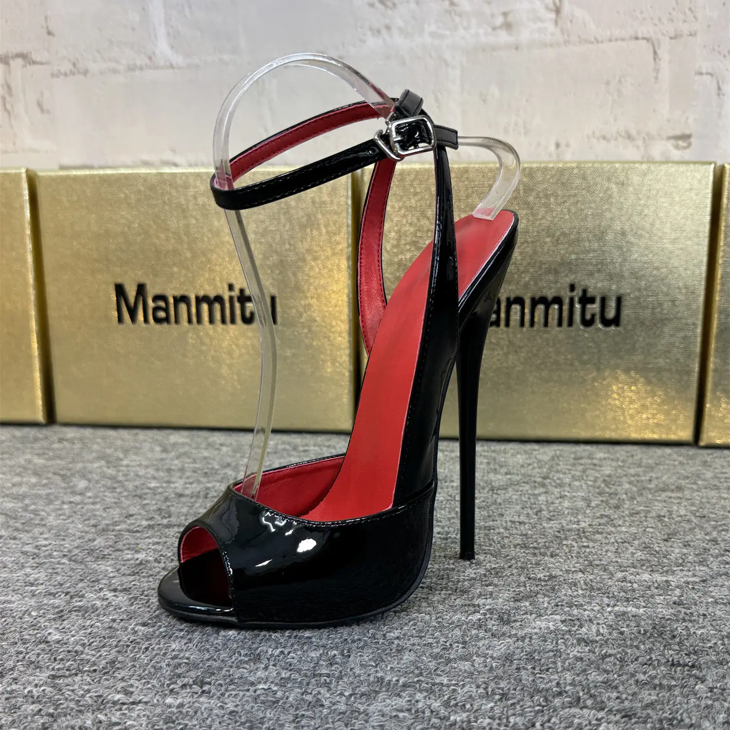 2026 New 12cm Ultra-fine High-heeled Fish Mouth Sandals with Empty Straps and Shallow Mouth, Sexy Plus Size 33-46