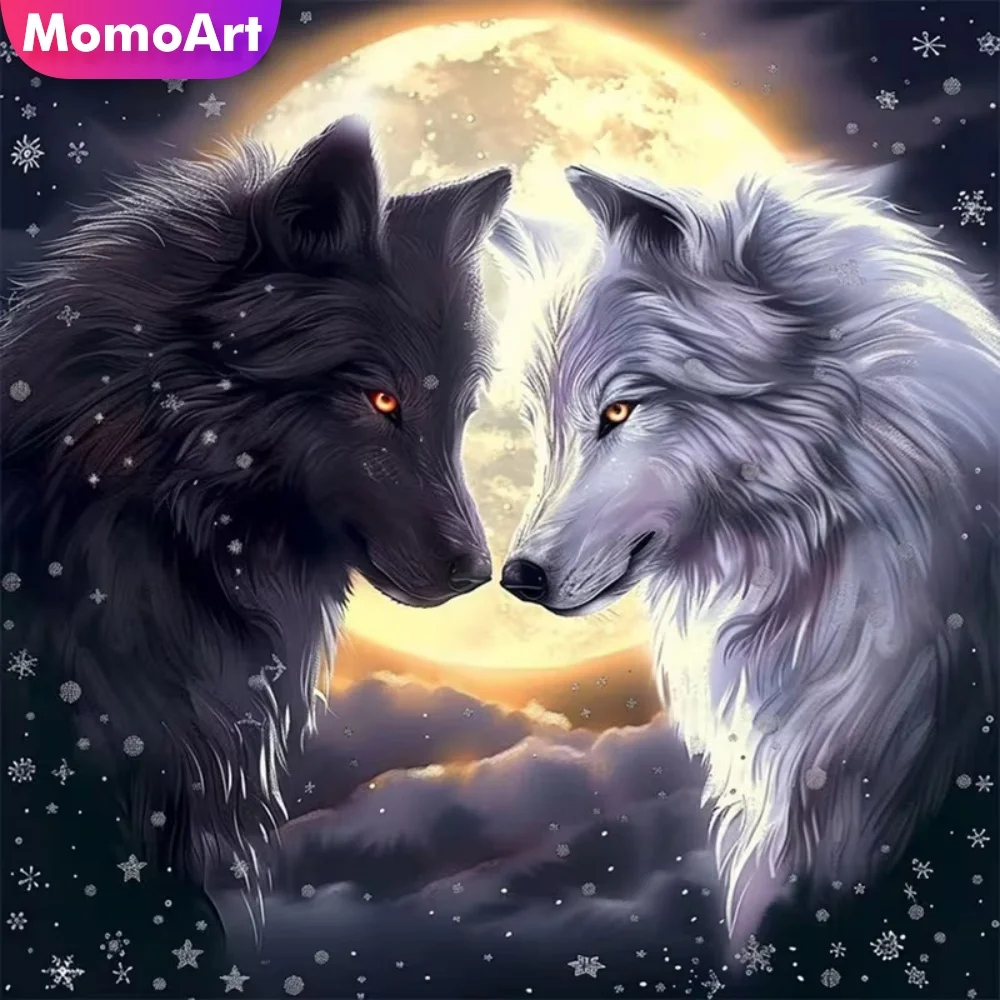 Momoart Wolf Diamant-Mosaik Tier-Diamantmalerei Hund Kreuzstich-Sets Kunst DIY Neuerscheinung Stickerei Mond-Dekoration für Zuhause