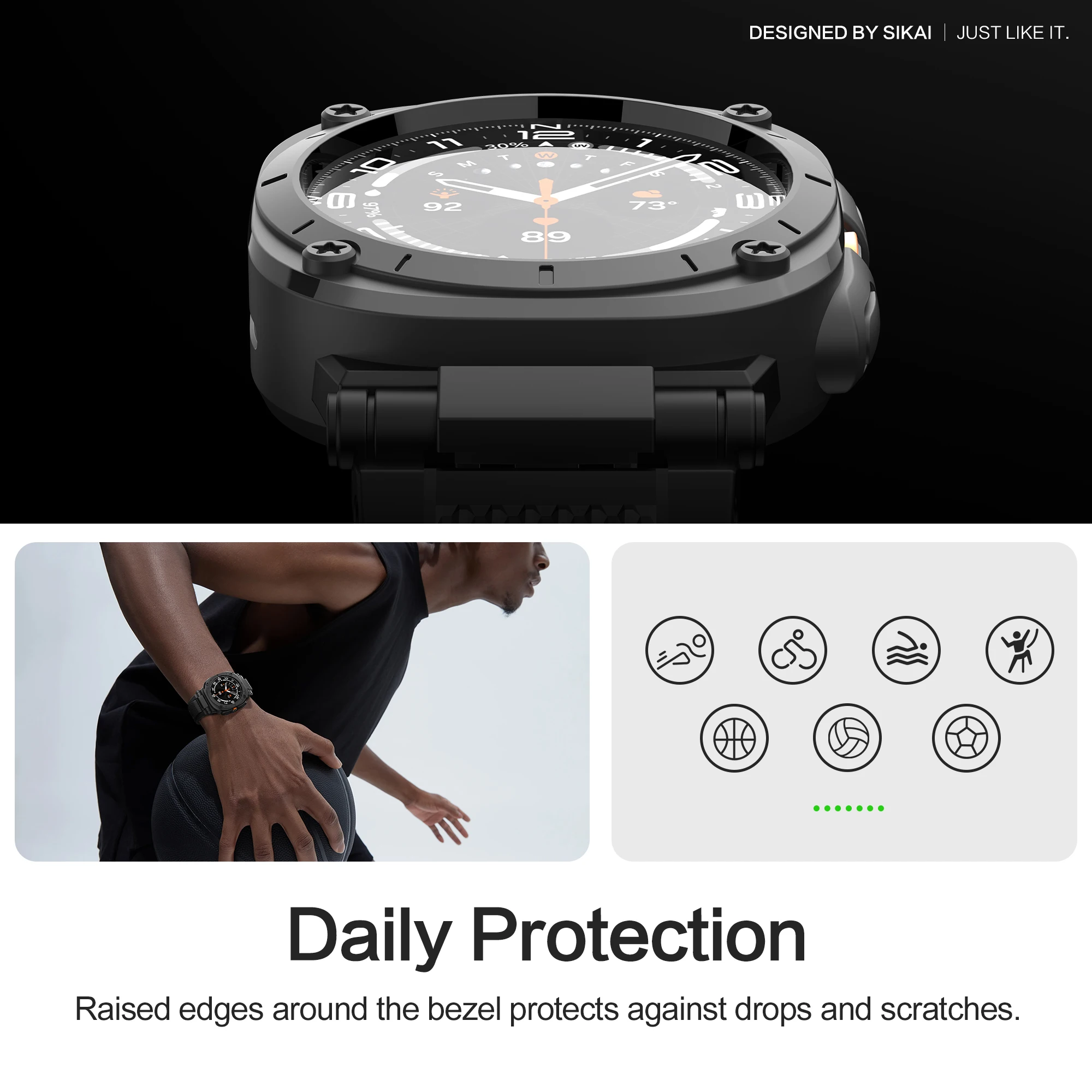 Bracelet SIKAI TPU pour Samsung Galaxy Watch Ultra 47mm 360 °   Conception intégrée de protection avec résistance anti-rayures/chocs/chute