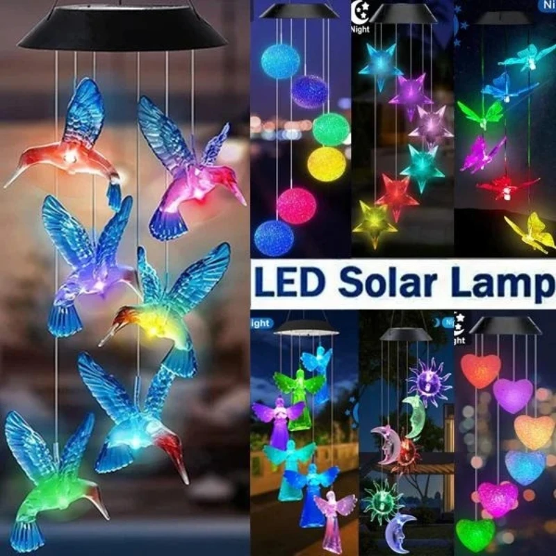 Solar Wind Chime Light Solar Outdoor Decoration Lights Waterproof LED Wind Chime Solar Light for Garden Patio Holiday Decor Gift