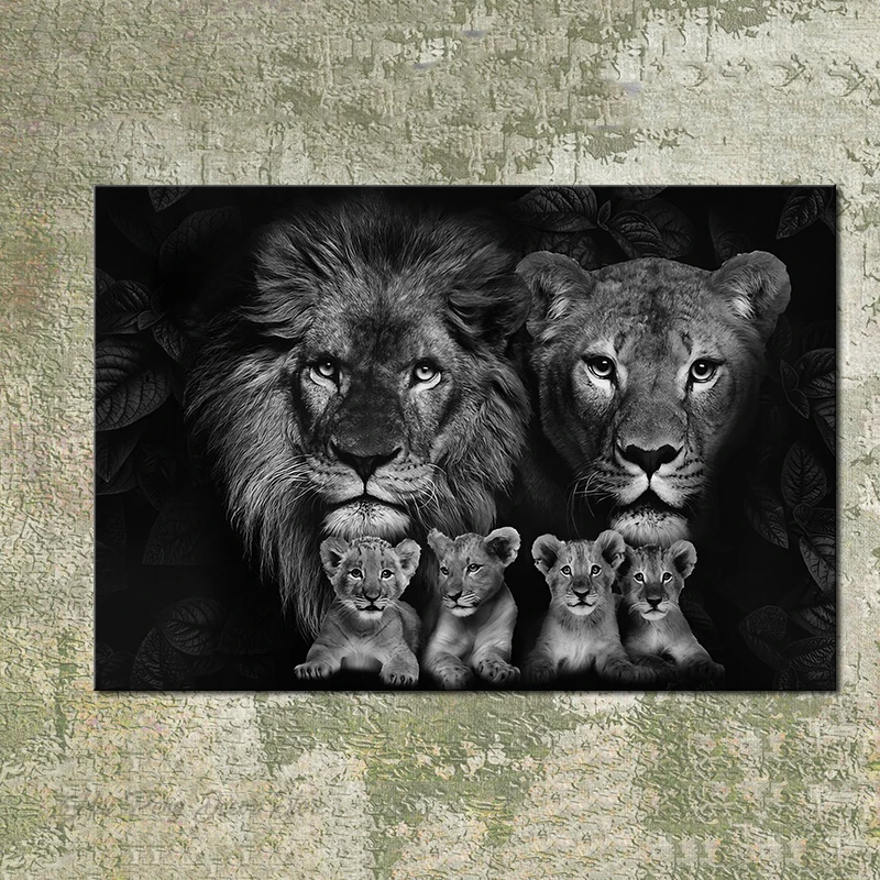 Löwenfamilie Tierposter, Leinwanddrucke, Leinwand-Wandkunst, moderne Malerei, Bild, ästhetische Kunst für Wohnzimmer, Heimdekoration